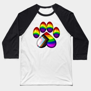 LGBTQ+ Pride Heart Paws - Progress Flag Baseball T-Shirt